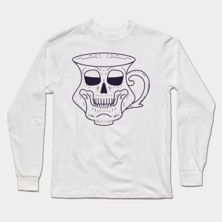 Grinning Skull Coffee Cup - Death before decaf - Tea Mug - hot drink black and white line drawing Long Sleeve T-Shirt